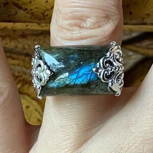 Natural Labradorite Sterling Silver Ring Size 6